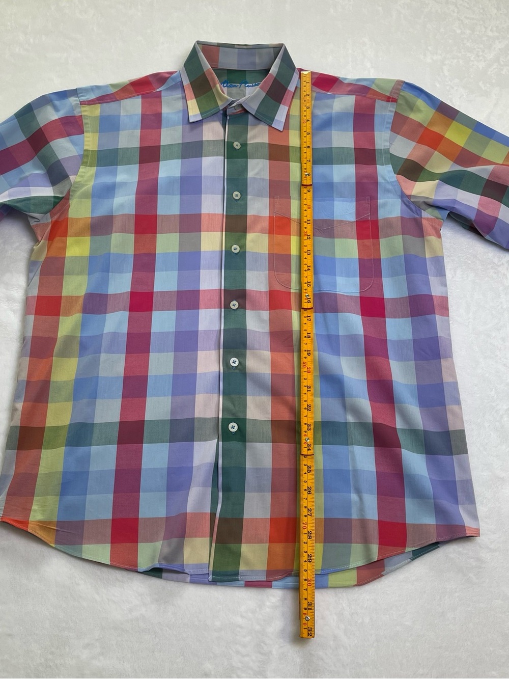 Alan Flusser Mens Medium Rainbow Plaid Long Sleeve Button Down Shirt 100% Cotton - Picture 7 of 9